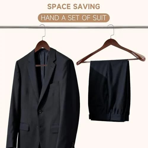 BP4U Wooden Suit Hangers with Non Slip Pants Bar Walnut 12-Pack | Heavy Duty Suit & Coat Organizers thumbnail 9