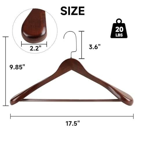 BP4U Wooden Suit Hangers with Non Slip Pants Bar Walnut 12-Pack | Heavy Duty Suit & Coat Organizers thumbnail 2