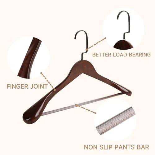 BP4U Wooden Suit Hangers with Non Slip Pants Bar Walnut 12-Pack | Heavy Duty Suit & Coat Organizers thumbnail 3