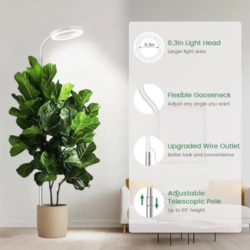 Garpsen Halo Grow Light Full Spectrum with Gooseneck 3 Pack 65 inch Height Adjustable | LED Plant Lamp for Indoor Plants thumbnail 5