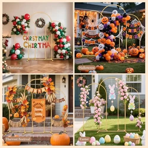 Nisoger 3 Pack Metal Arch Backdrop Stand Set 2.2m (7.2 ft) 2m (6.6 ft) 1.8m (6 ft) Gold | Heavy Duty Balloon Arbor Frame for Weddings & Events thumbnail 2
