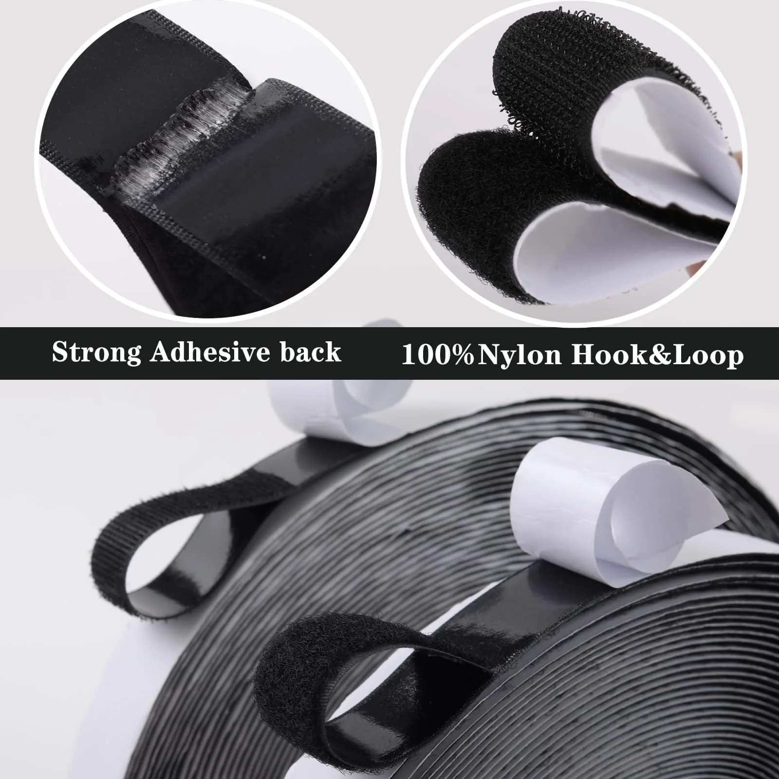 Navona Heavy Duty Hook and Loop Strips with Adhesive, 60ft Total x 2.5cm (1 Inch), Black | Self-Adhesive Fastener Tape for Home & Office - view 4