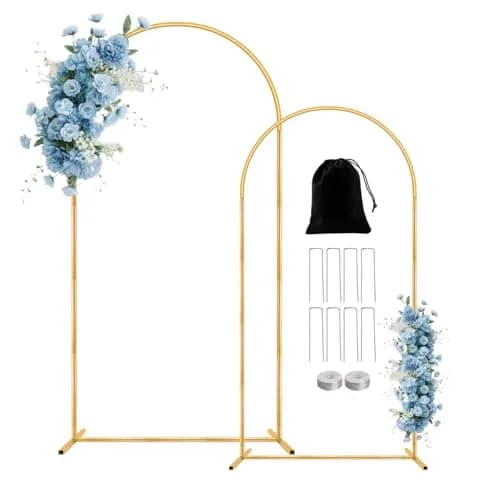 Nisoger 2 Pack Metal Arch Backdrop Stand 2.2m (7.2 ft) & 1.8m (6 ft) Gold Balloon Arbor Frame | Heavy Duty Wedding Party Decor thumbnail 1