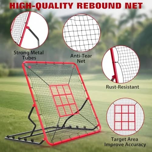 EcoSummer Baseball Rebounder Net 4x4.5Ft | Heavy Duty UV-Resistant Solo Practice Trainer thumbnail 4