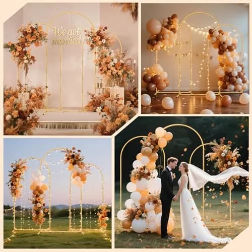 Nisoger 3 Pack Metal Arch Backdrop Stand Set (6 ft, 5 ft, 4 ft) Gold Balloon Arbor Frame | Heavy Duty Wedding Party Decor thumbnail 6