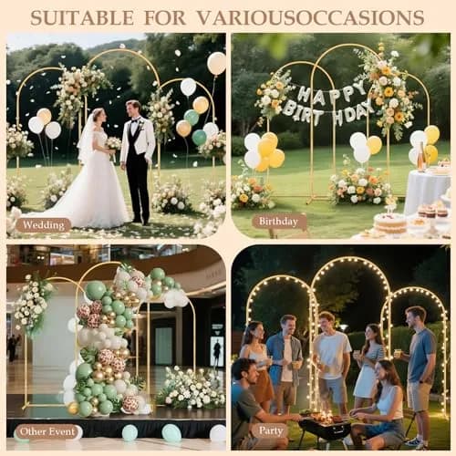 Nisoger 3 Pack Metal Arch Backdrop Stand Set (6 ft, 5 ft, 4 ft) Gold Balloon Arbor Frame | Heavy Duty Wedding Party Decor thumbnail 7