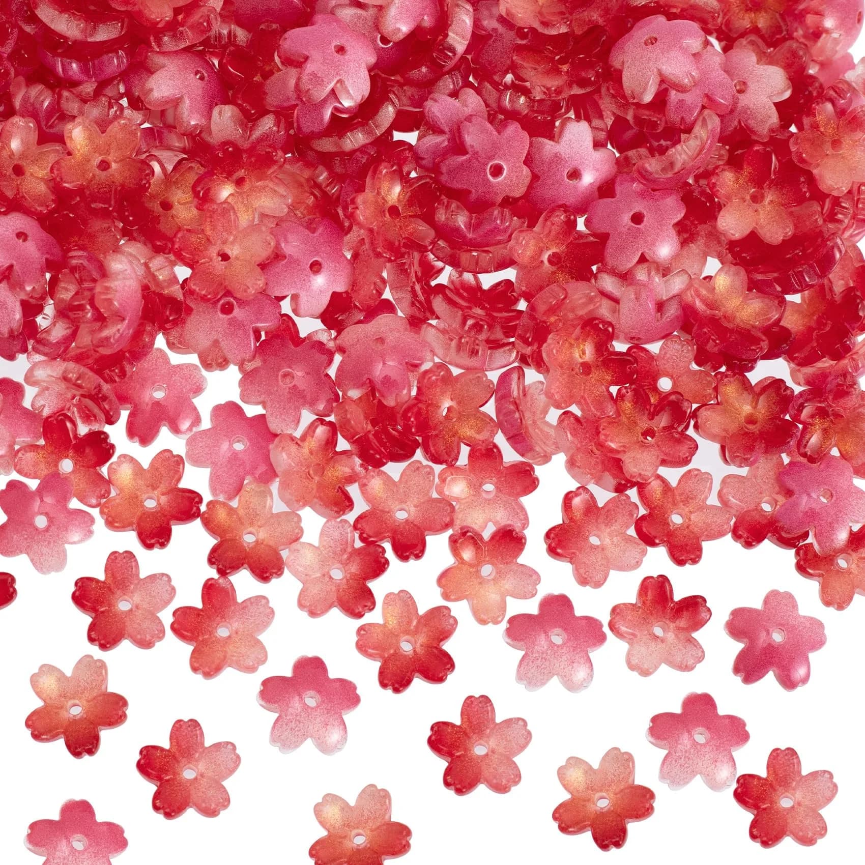 PAGOW 160 Pcs Glass Flower Beads | Cherry Blossom Jewelry Craft Beads for DIY — Red Cherry-160pcs