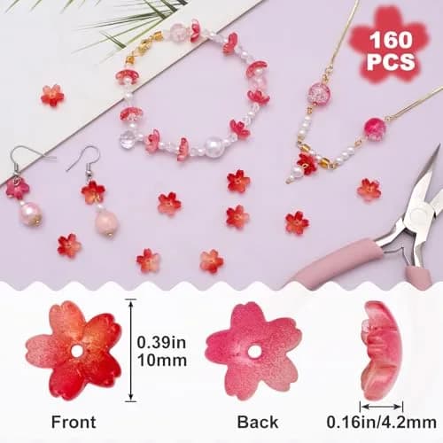 PAGOW 160 Pcs Glass Flower Beads | Cherry Blossom Jewelry Craft Beads for DIY thumbnail 2