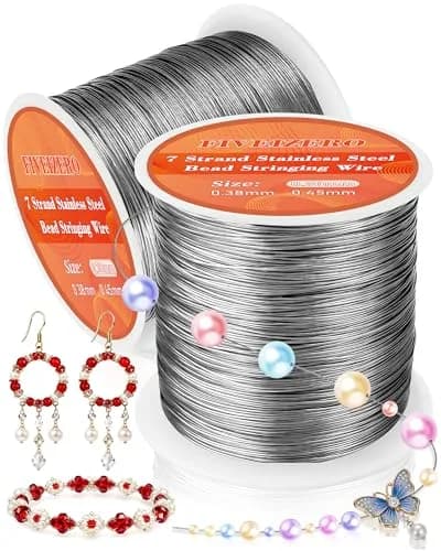 FIVEIZERO 0.3mm 7 Strand Stainless Steel Beading Wire, 656ft Jewelry Wire, Silver | Durable, Flexible Jewelry Stringing Support thumbnail 1