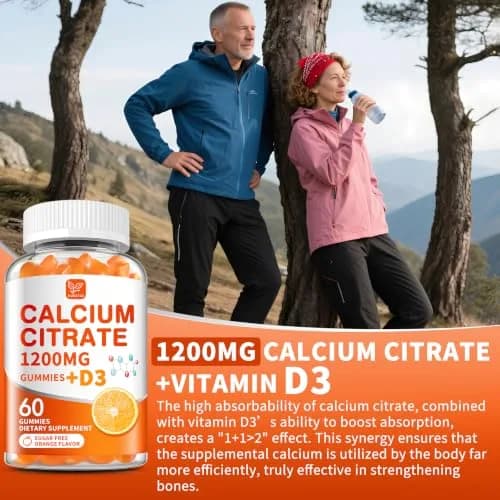 Hudetex Calcium Citrate 1200 mg & Vitamin D3 Gummies 60 Day Supply | Sugar-Free, Vegan, Orange Flavor thumbnail 5