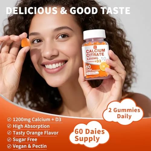 Hudetex Calcium Citrate 1200 mg & Vitamin D3 Gummies 60 Day Supply | Sugar-Free, Vegan, Orange Flavor thumbnail 7
