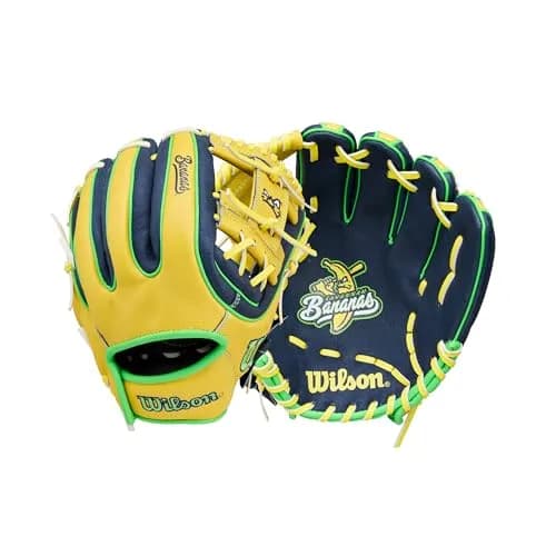 Wilson 2026 A450 Bananas 11" Infield Baseball Glove | Youth Right Hand Throw, Yellow/Navy/Neon Green thumbnail 1