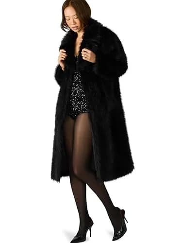 Steve Madden LARKIN COAT, Black, XS | Fall Season Loose Fit Faux Fur Overcoat thumbnail 2