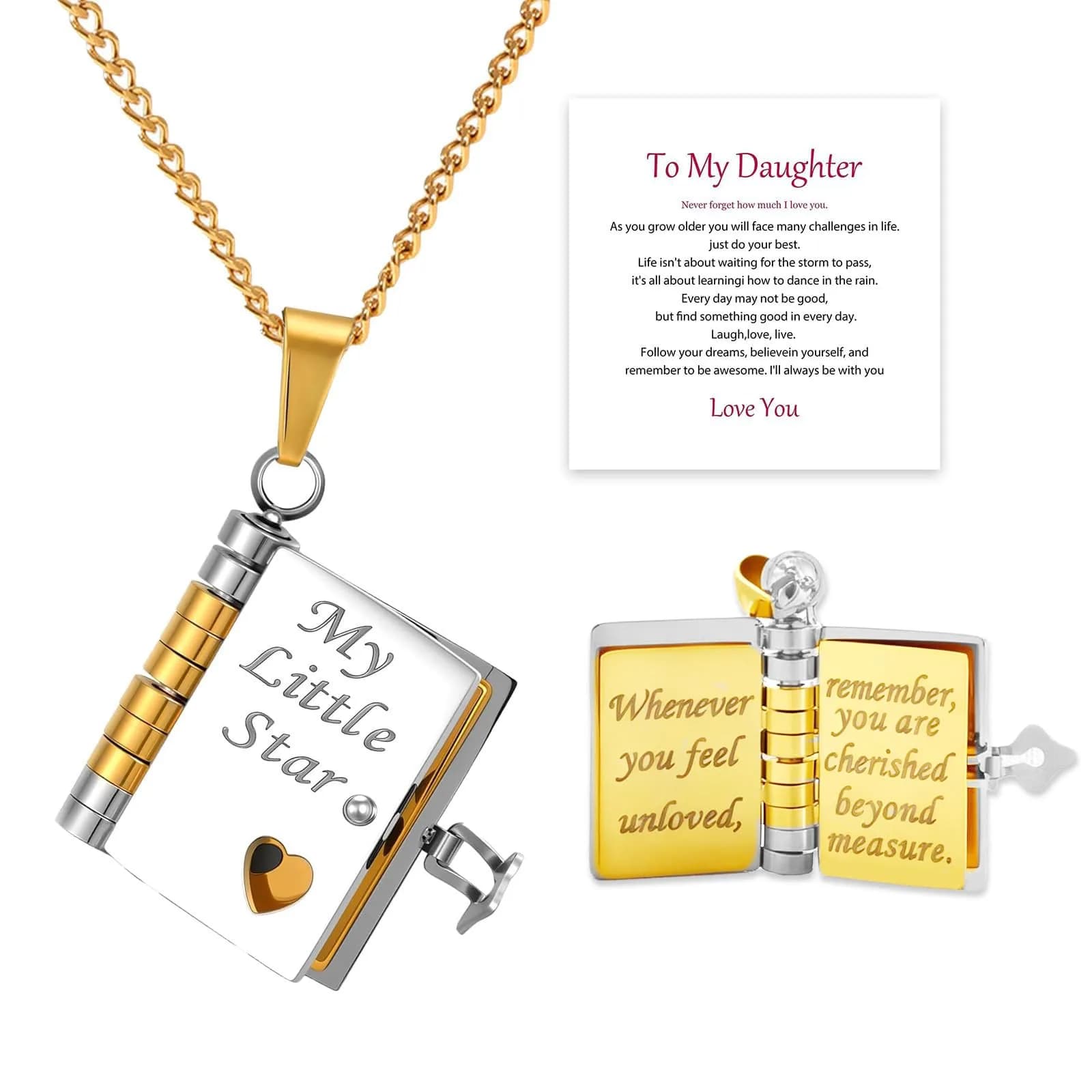 Roe Dolph My Little Star Book Necklace Gift for Daughter & Granddaughter | Meaningful Keepsake, Mothers Day Gift, Pendant Necklace, Emotional Jewelry — A1