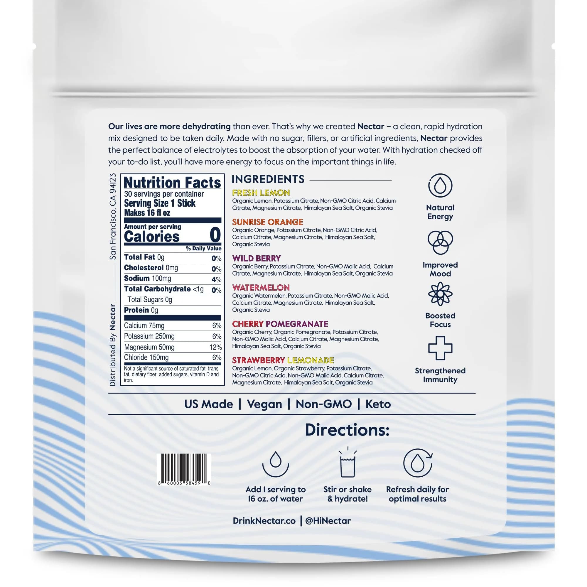 Nectar Hydration Packets Sugar Free Electrolytes Powder for Rapid Rehydration, 18 Packets | Doctor & Scientist Formulated - view 8