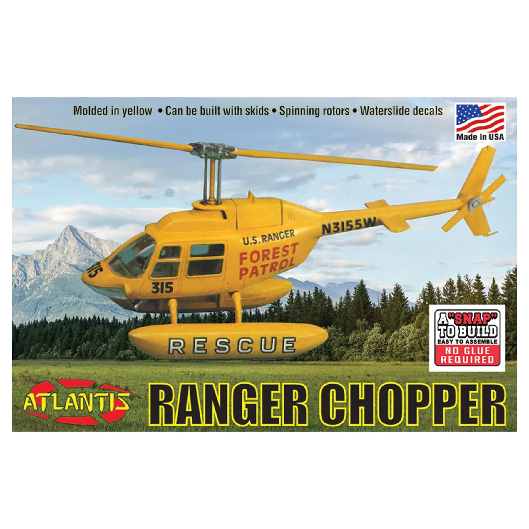 Atlantis 1/72 Forest Patrol Rescue Helicopter Model Kit | Assembly & Painting Required — Clear Yellow