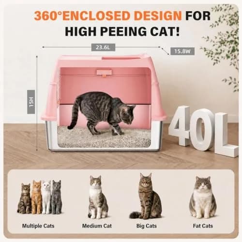 PEDIBAT XL Stainless Steel Litter Box with Lid, Enclosed Metal Cat Pan | Extra Large High-Sided Cat Litter Box for All Sizes thumbnail 4