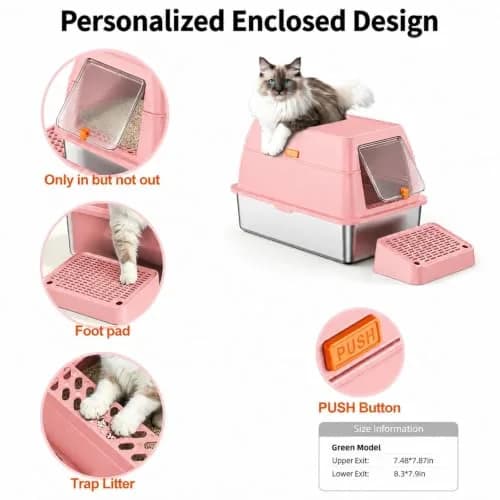 PEDIBAT XL Stainless Steel Litter Box with Lid, Enclosed Metal Cat Pan | Extra Large High-Sided Cat Litter Box for All Sizes thumbnail 5