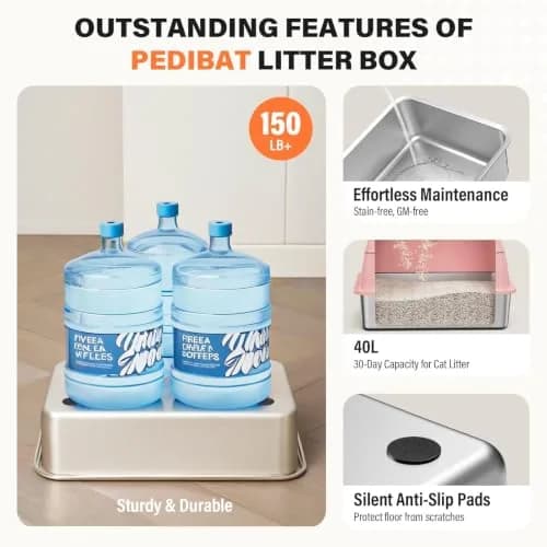 PEDIBAT XL Stainless Steel Litter Box with Lid, Enclosed Metal Cat Pan | Extra Large High-Sided Cat Litter Box for All Sizes thumbnail 6