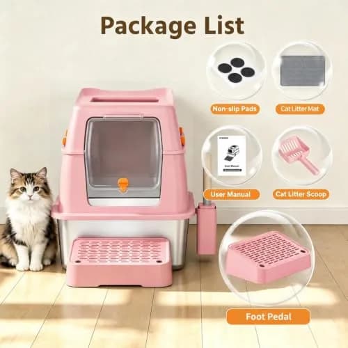 PEDIBAT XL Stainless Steel Litter Box with Lid, Enclosed Metal Cat Pan | Extra Large High-Sided Cat Litter Box for All Sizes thumbnail 7