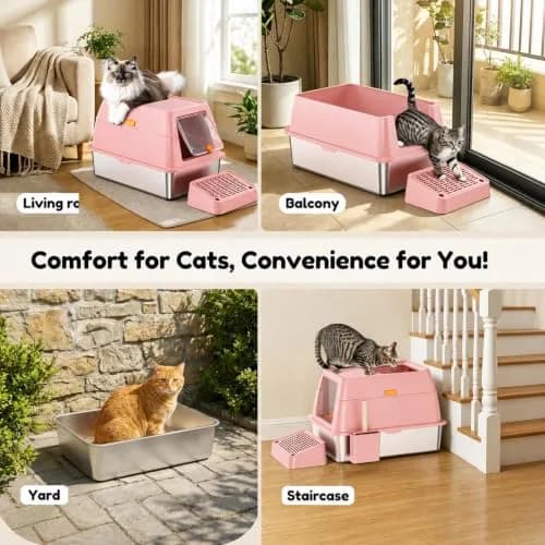 PEDIBAT XL Stainless Steel Litter Box with Lid, Enclosed Metal Cat Pan | Extra Large High-Sided Cat Litter Box for All Sizes thumbnail 8