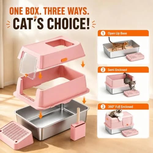 PEDIBAT XL Stainless Steel Litter Box with Lid, Enclosed Metal Cat Pan | Extra Large High-Sided Cat Litter Box for All Sizes thumbnail 2