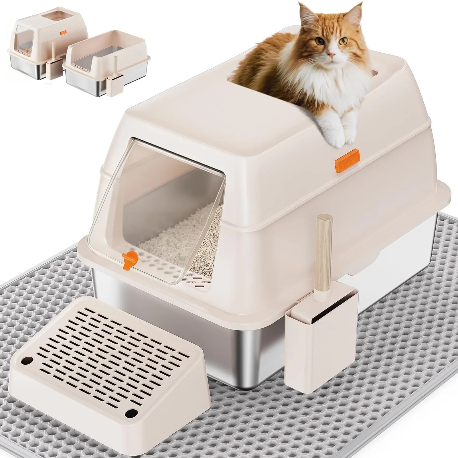 PEDIBAT XL Stainless Steel Litter Box with Lid, Enclosed Metal Cat Pan | Extra Large, High-Sided, Odor-Free