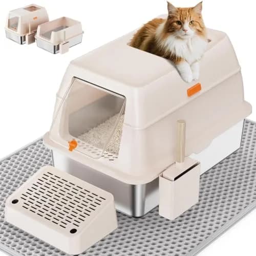 PEDIBAT XL Stainless Steel Litter Box with Lid, Enclosed Metal Cat Pan | Extra Large, High-Sided, Odor-Free thumbnail 1