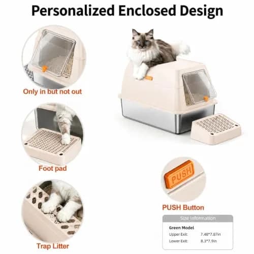 PEDIBAT XL Stainless Steel Litter Box with Lid, Enclosed Metal Cat Pan | Extra Large, High-Sided, Odor-Free thumbnail 5