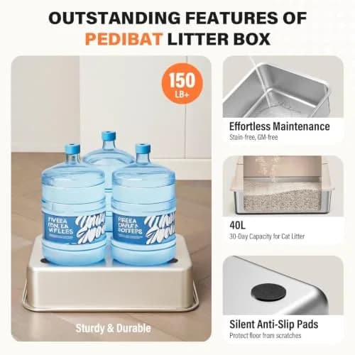 PEDIBAT XL Stainless Steel Litter Box with Lid, Enclosed Metal Cat Pan | Extra Large, High-Sided, Odor-Free thumbnail 6