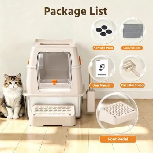 PEDIBAT XL Stainless Steel Litter Box with Lid, Enclosed Metal Cat Pan | Extra Large, High-Sided, Odor-Free thumbnail 7