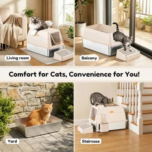 PEDIBAT XL Stainless Steel Litter Box with Lid, Enclosed Metal Cat Pan | Extra Large, High-Sided, Odor-Free thumbnail 8
