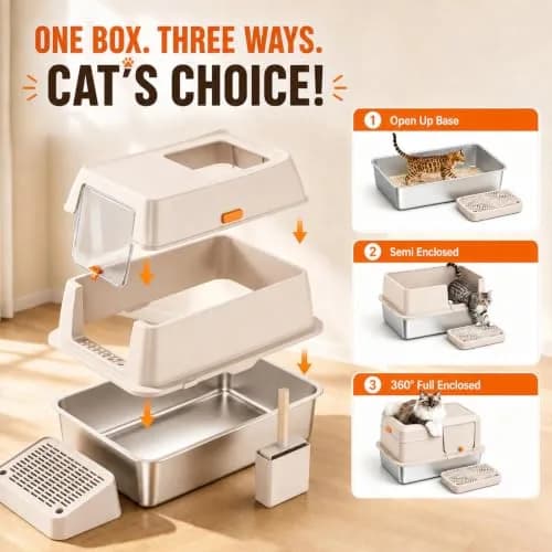 PEDIBAT XL Stainless Steel Litter Box with Lid, Enclosed Metal Cat Pan | Extra Large, High-Sided, Odor-Free thumbnail 2