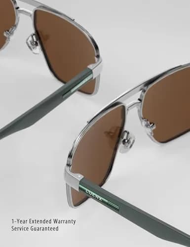 Luenx Polarized Aviator Sunglasses for Men & Women | 60mm (2.36in) Brown Lens, Gunmetal Frame thumbnail 6