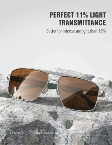 Luenx Polarized Aviator Sunglasses for Men & Women | 60mm (2.36in) Brown Lens, Gunmetal Frame thumbnail 3