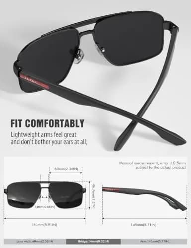 Luenx Polarized Aviator Sunglasses for Men & Women | 60mm Square UV400 Driving thumbnail 4