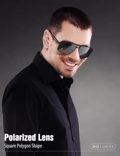 Luenx Polarized Aviator Sunglasses for Men & Women | 60mm Square UV400 Driving thumbnail 2
