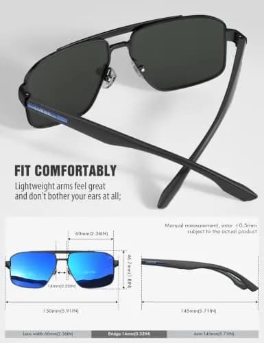 Luenx Polarized Aviator Sunglasses for Men & Women | 60mm (2.36 in) Lens Width, 145mm (5.7 in) Arm Length thumbnail 4