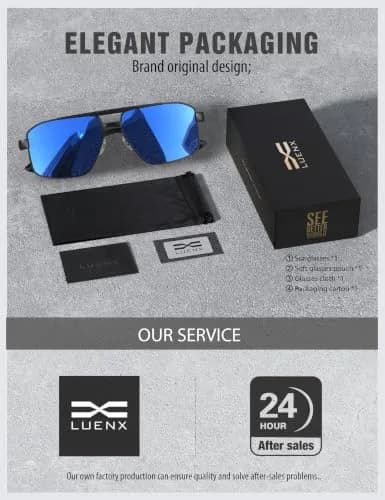 Luenx Polarized Aviator Sunglasses for Men & Women | 60mm (2.36 in) Lens Width, 145mm (5.7 in) Arm Length thumbnail 6