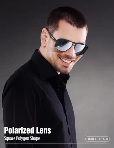 Luenx Polarized Aviator Sunglasses for Men & Women | 60mm (2.36 in) Square Lens thumbnail 2