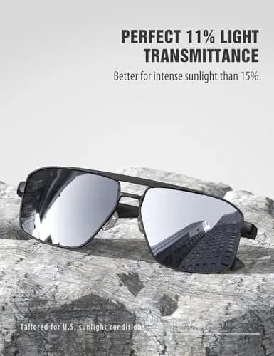 Luenx Polarized Aviator Sunglasses for Men & Women | 60mm (2.36 in) Square Lens thumbnail 3