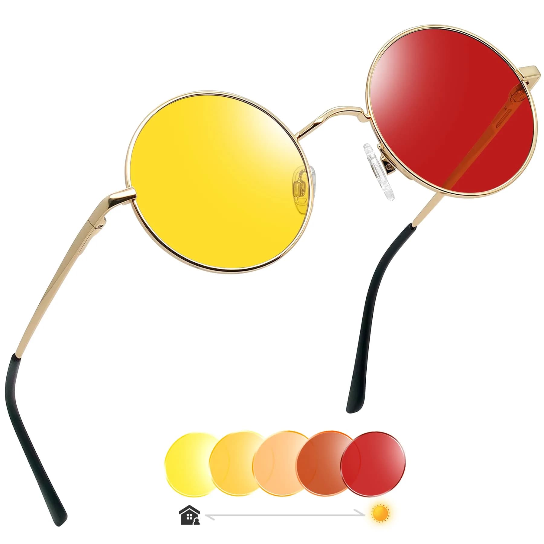 Joopin Gold Yellow to Red Photochromic Small Round Sunglasses - main product image