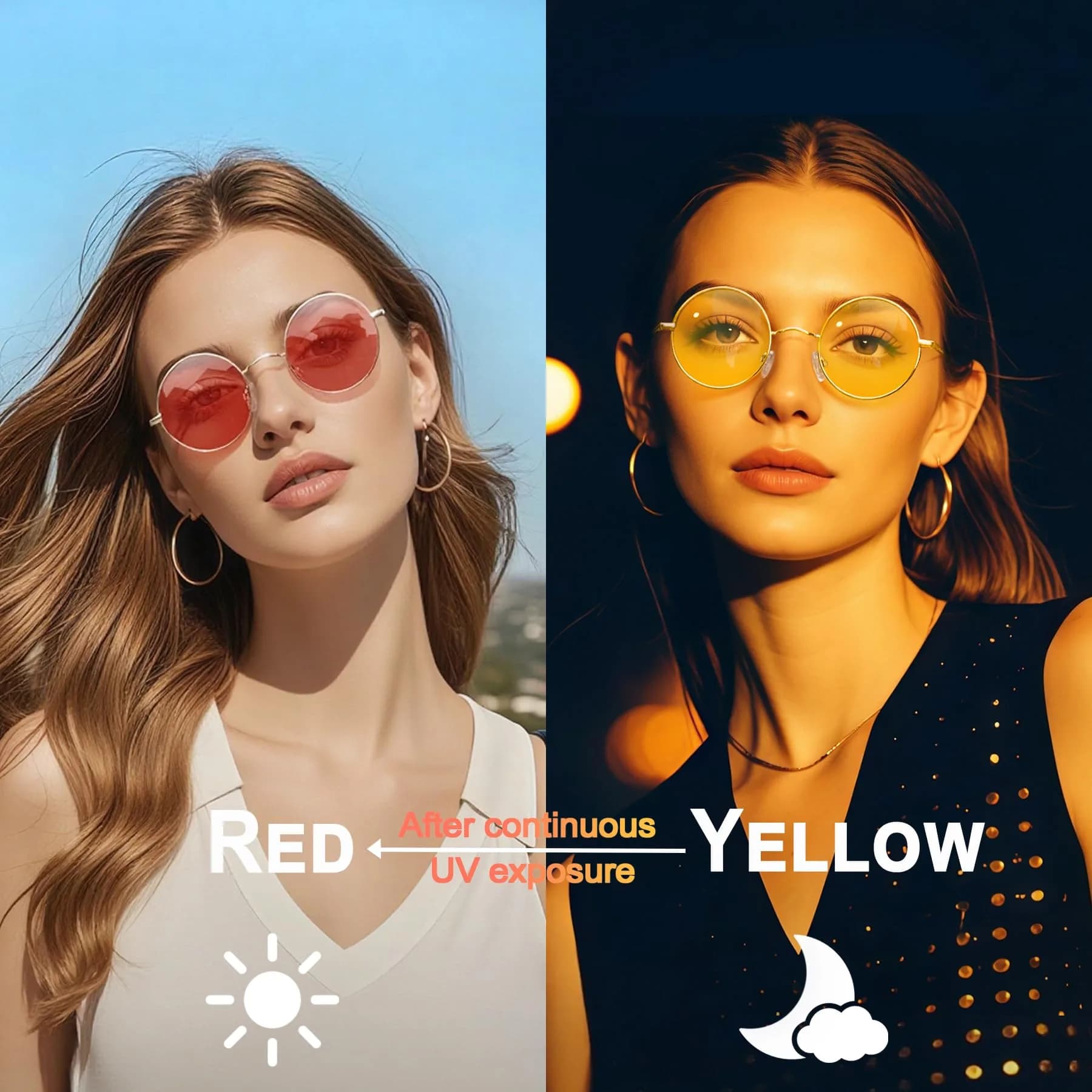 Joopin Gold Yellow to Red Photochromic Small Round Sunglasses - view 2