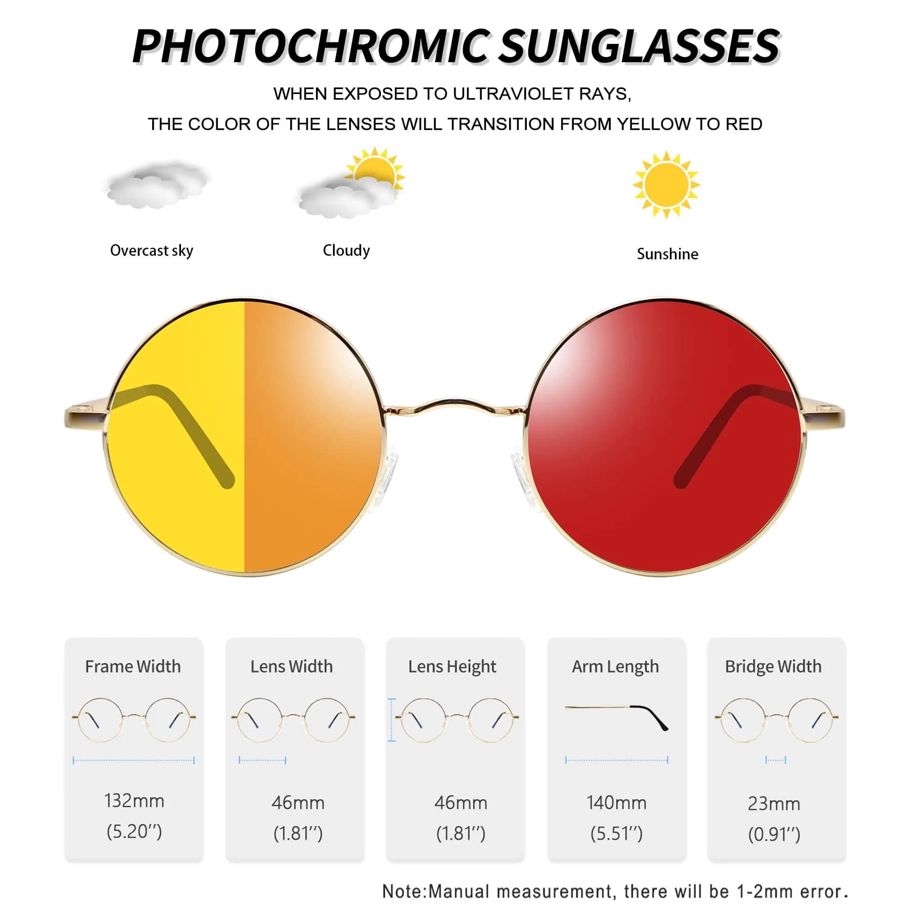 Joopin Gold Yellow to Red Photochromic Small Round Sunglasses - view 3