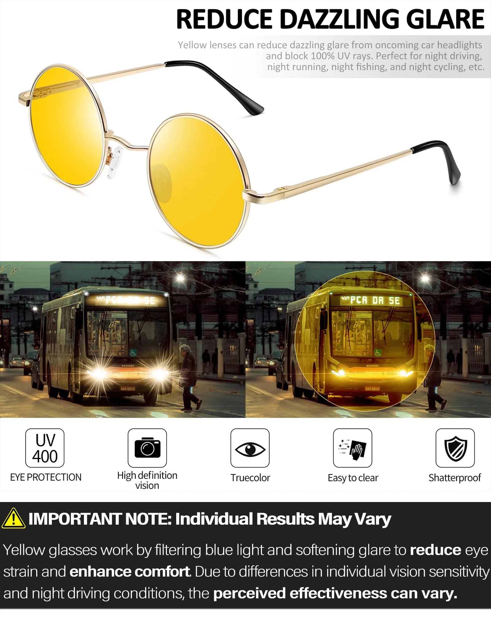 Joopin Gold Yellow to Red Photochromic Small Round Sunglasses - view 4
