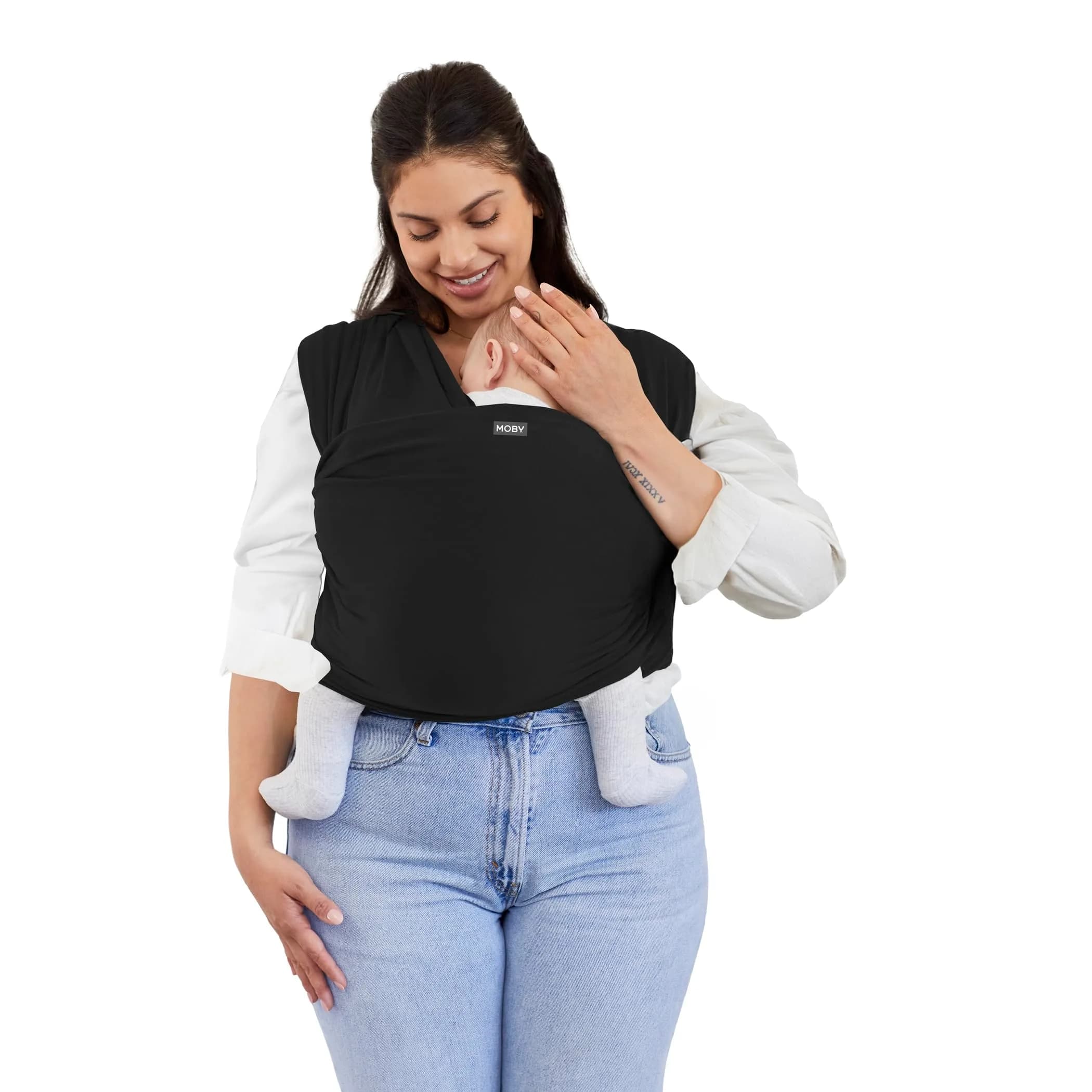 Moby Baby Wrap Carrier for Newborns & Toddlers 8-33lbs | Adjustable & Lightweight — Black