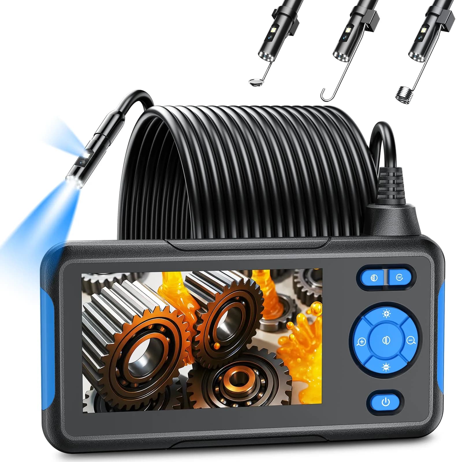 T TAKMLY Industrial Endoscope Borescope Inspection Camera - Blue Dual Lens 1080P with 4.3" LCD & 16.5FT Cable - main product image