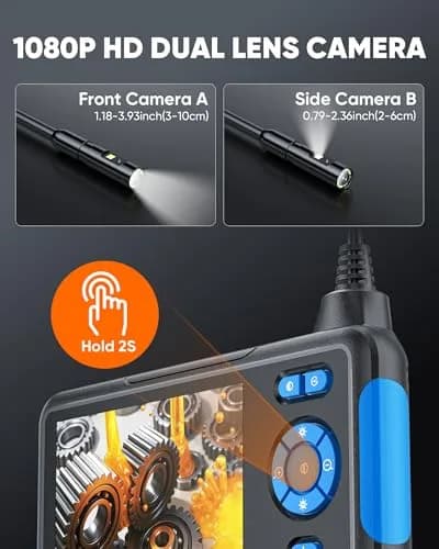 T TAKMLY Dual Lens Endoscope Camera 1080P HD 4.3'' Screen 5m (16.4FT) | IP67 Waterproof Inspection Snake Camera with 8 LEDs thumbnail 4