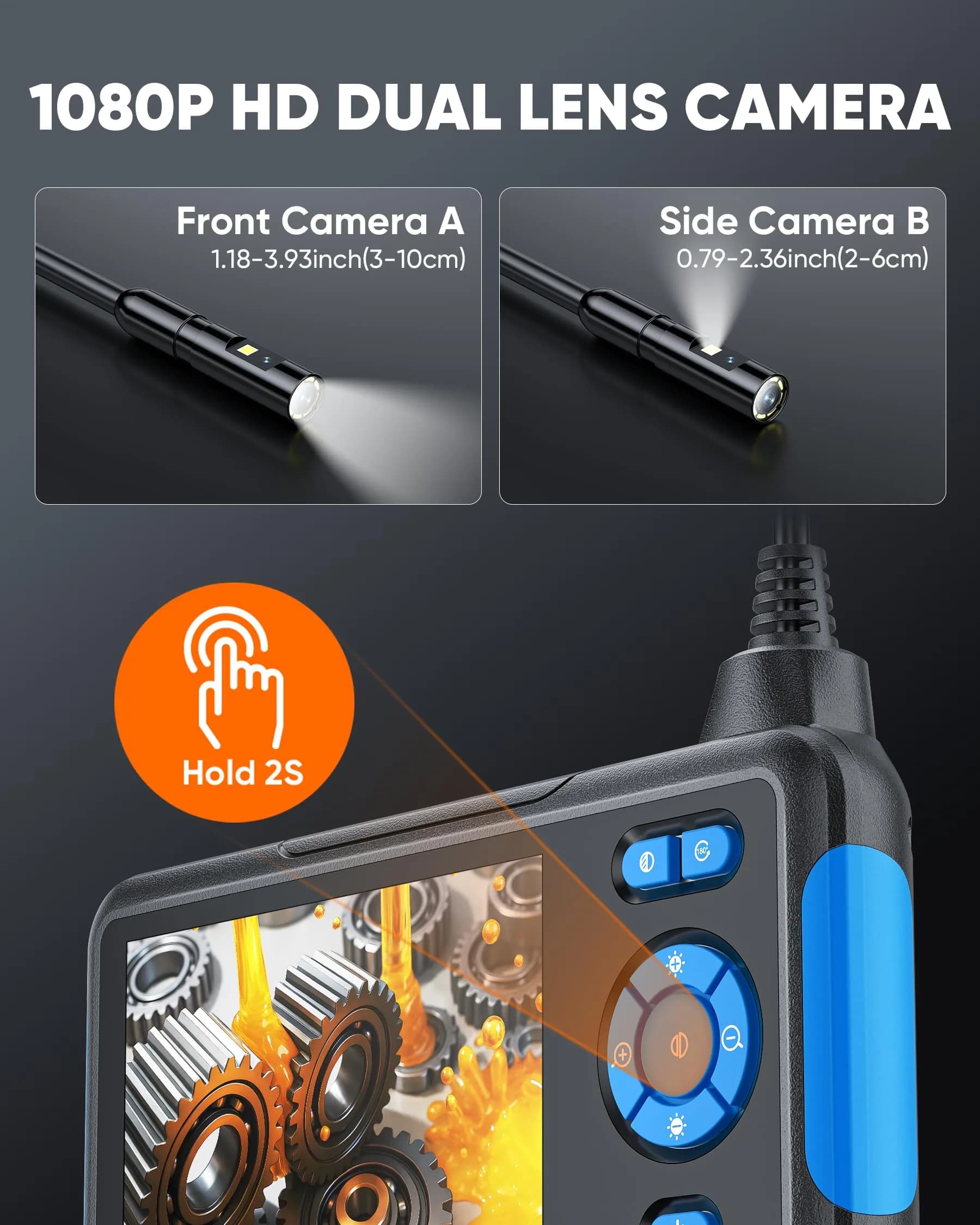 T TAKMLY Industrial Endoscope Borescope Inspection Camera - Blue Dual Lens 1080P with 4.3" LCD & 16.5FT Cable - view 4