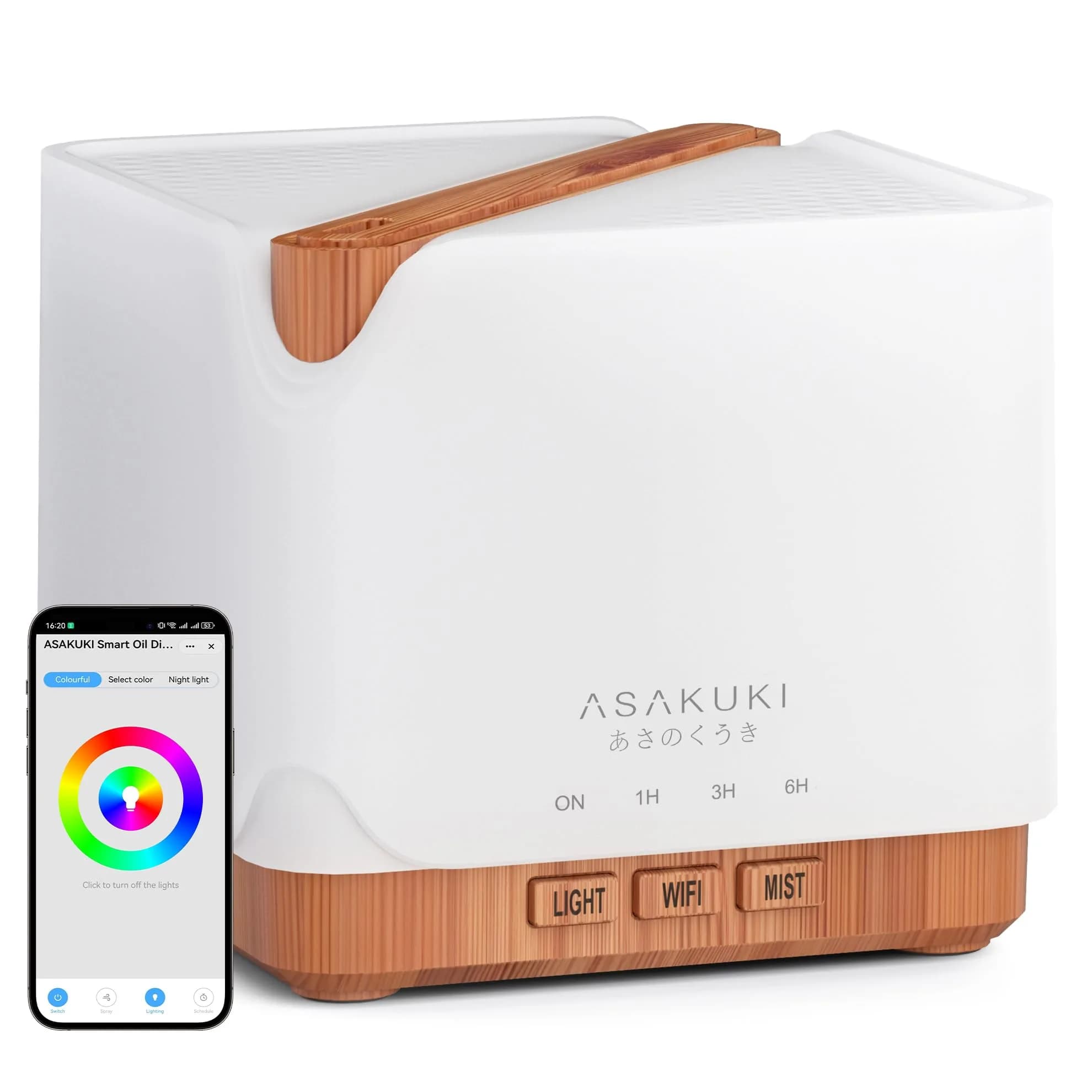 ASAKUKI Smart WiFi Essential Oil Diffuser Humidifier 700ml (25.4 fl oz) | App & Voice Control — Light Brown